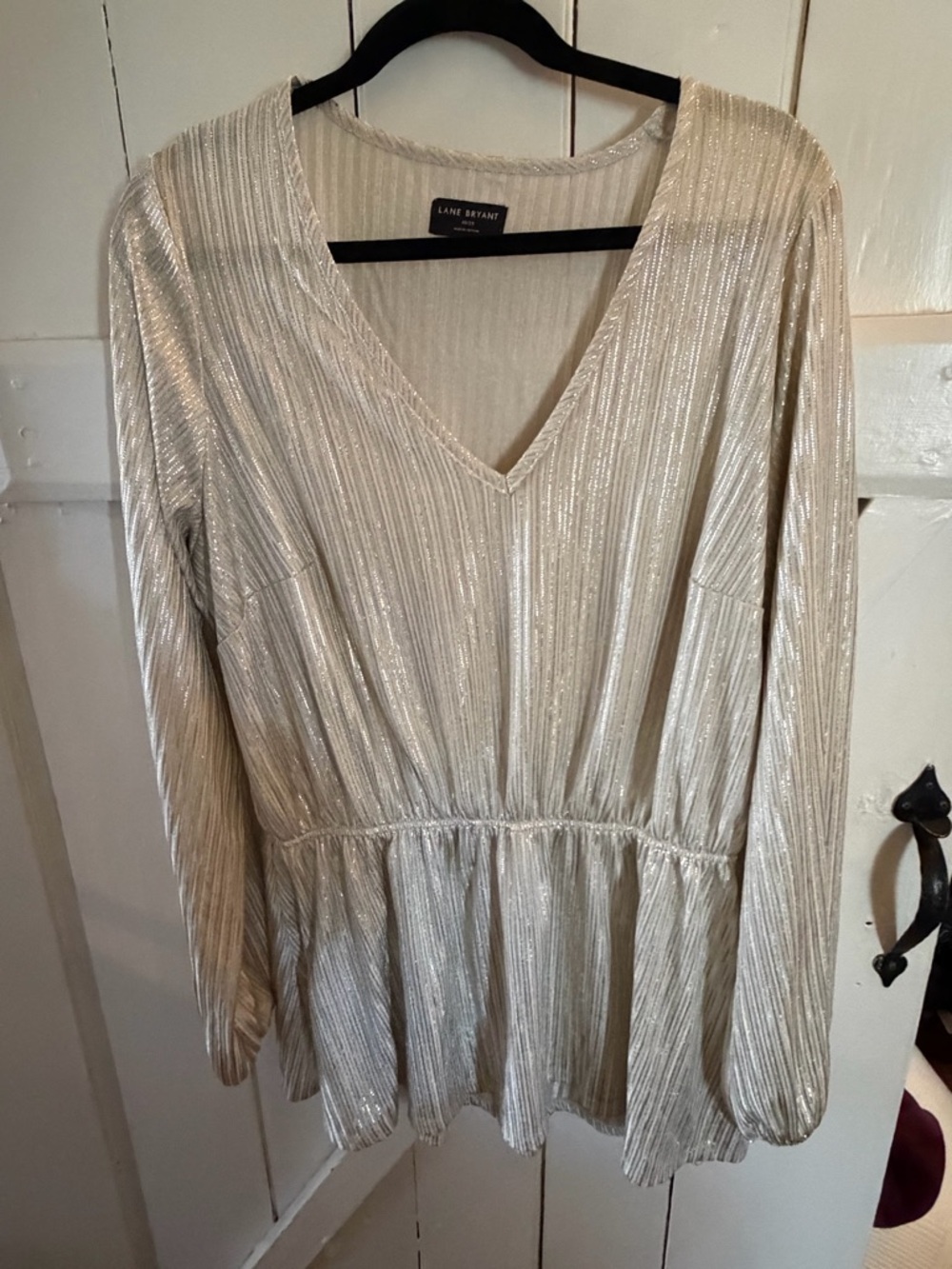 Lane Bryant Silver Metallic V-Neck Peplum Blouse